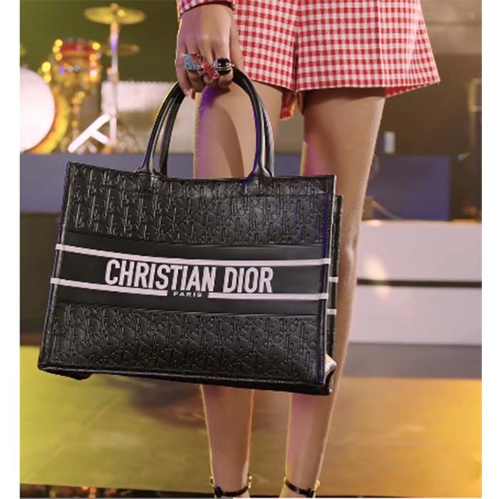 Dior Women CD Medium Book Tote Black Perforated Embossed Dior Oblique Calfskin