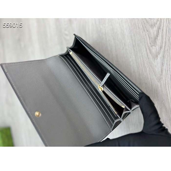 Gucci Unisex GG Continental Wallet Light Grey Leather Taffeta Lining