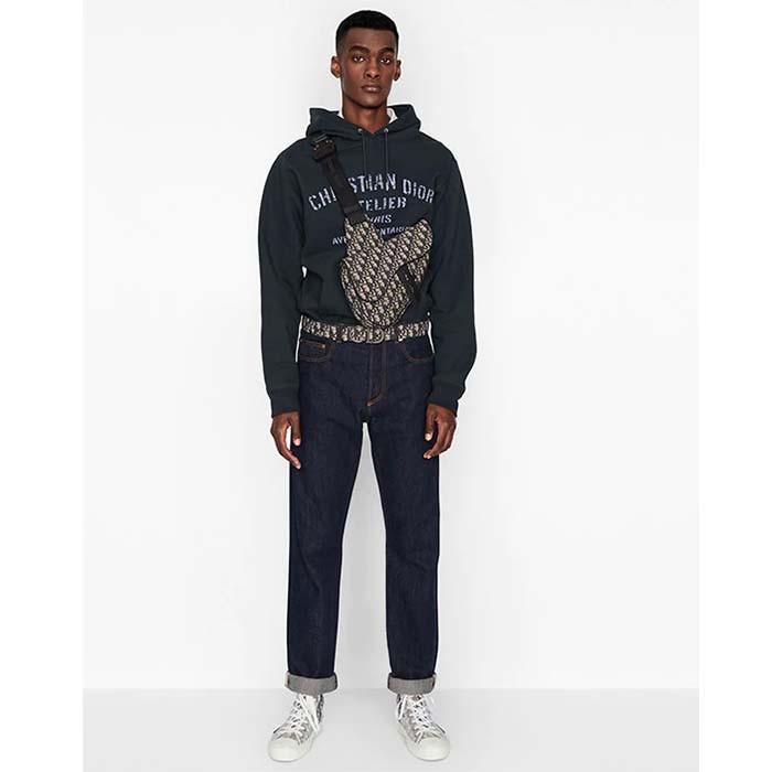 Dior Unisex CD Saddle Bag Beige Black Dior Oblique Jacquard