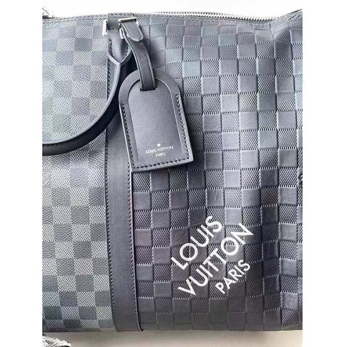 Louis Vuitton LV Unisex Keepall Bandoulière 50 Travel Bag Black Graphite Damier Infini Cowhide
