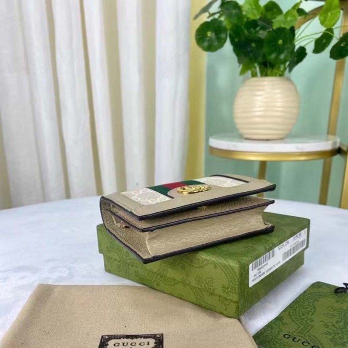 Gucci Unisex Ophidia Card Case Wallet Beige White GG Supreme Canvas