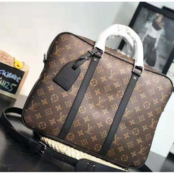 Louis Vuitton LV Men Porte-Documents Voyage PM in Monogram Macassar Canvas-Brown