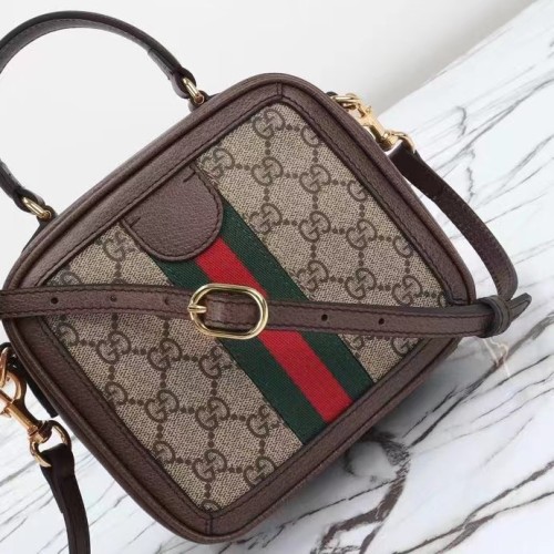 Gucci GG Unisex Ophidia GG Mini Top Handle Bag Beige Ebony GG Supreme Canvas