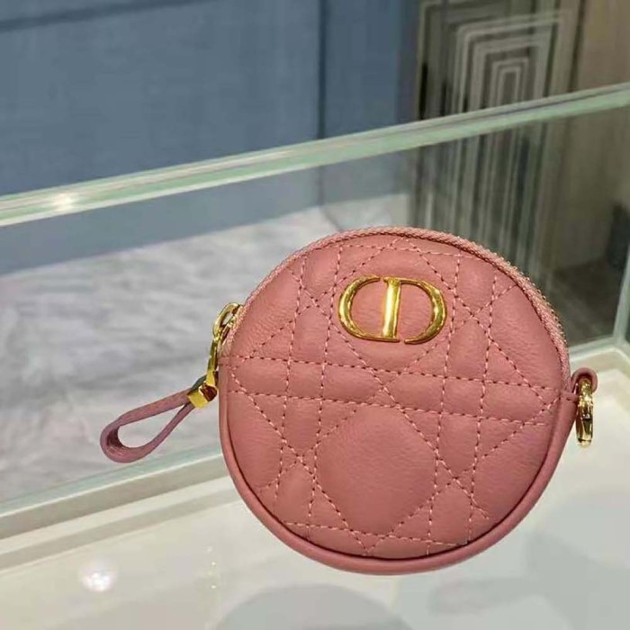Dior Women Detachable Dior Caro Round Coin Purse-Pink