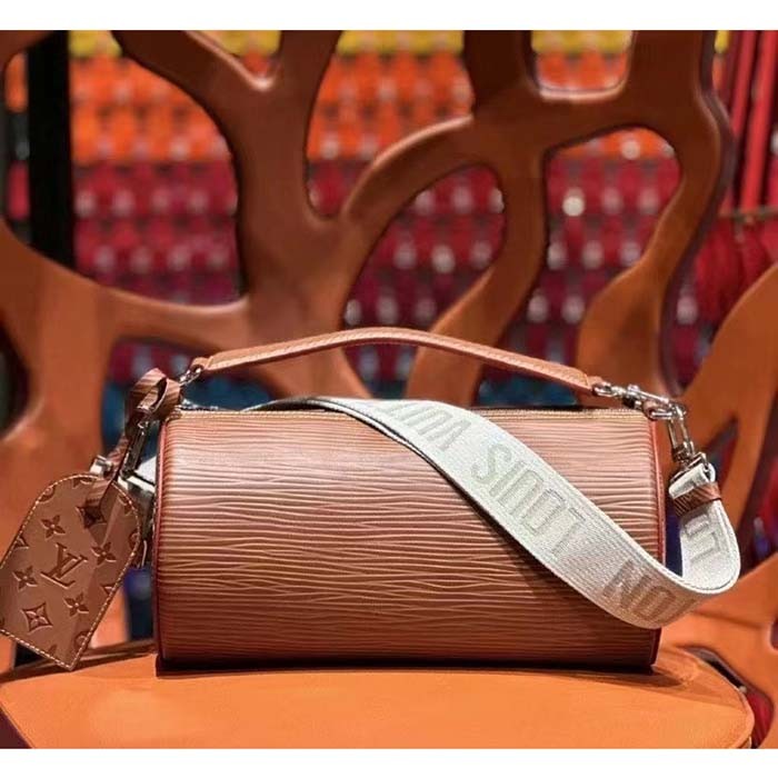 Louis Vuitton LV Unisex Soft Polochon MM Cognac Calf Leather Textile Lining