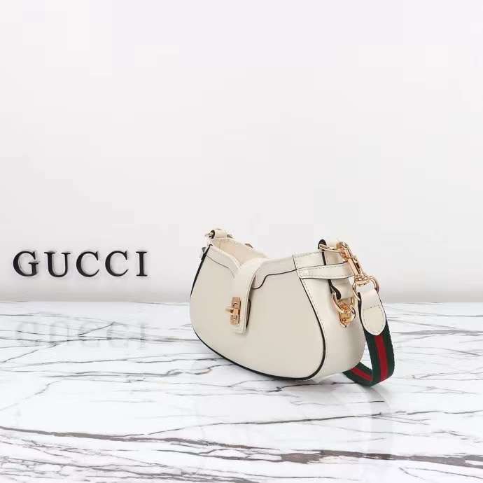 Gucci Women GG Moon Side Mini Shoulder Bag Ivory Leather Turn Lock
