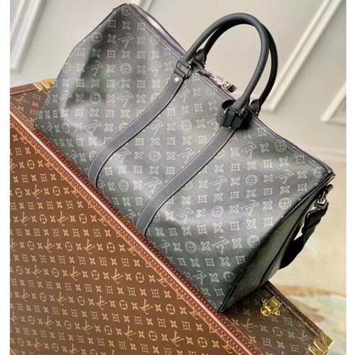 Louis Vuitton LV Unisex Keepall Bandoulière 50 Travel Bag Dark Green Monogram Coated Canvas