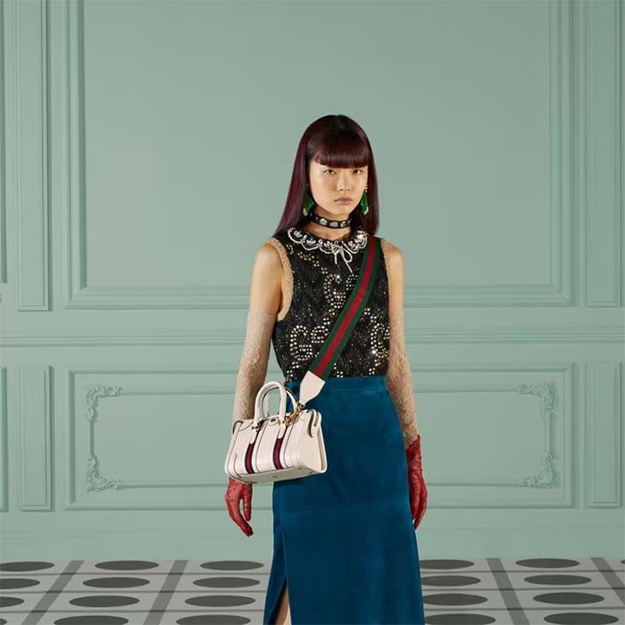 Gucci Unisex GG Mini Top Handle Bag Double G White Smooth Leather