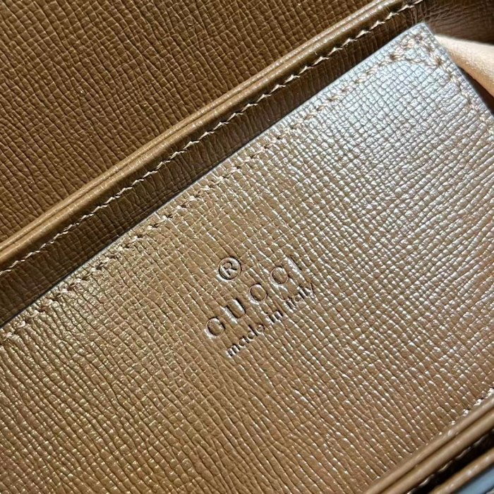 Gucci Women GG Horsebit 1955 Mini Round Shoulder Bag Brown Leather Cotton Linen Lining