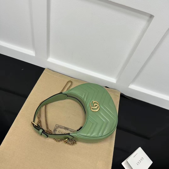 Gucci Women GG Marmont Matelassé Mini Bag Sage Green Chevron Leather