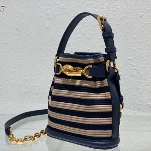 Dior Women CD Medium C'est Dior Bag Natural Denim Blue Marinière Raffia