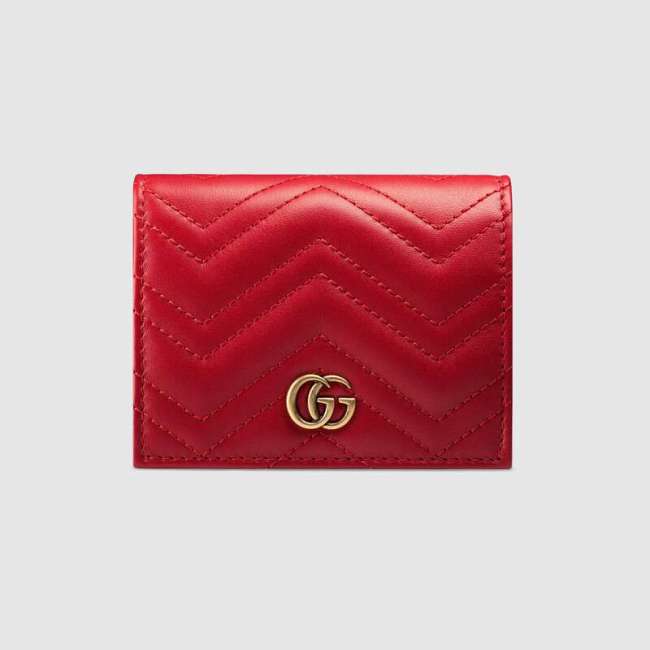 Gucci GG Unisex GG Marmont Card Case Wallet in Matelassé Chevron Leather