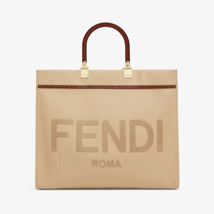 Fendi Women Fendi Sunshine Medium Beige Canvas Bag