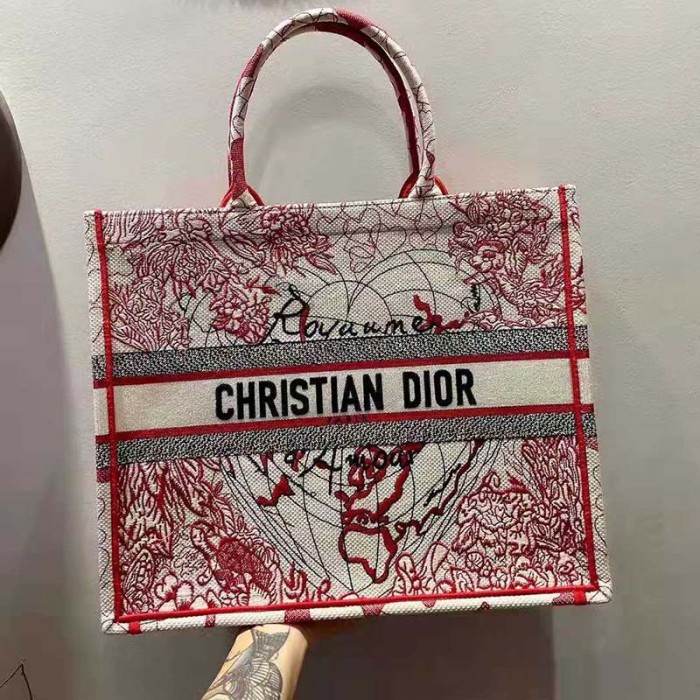 Dior Women Small Dioramour Dior Book Tote Red White D-Royaume D'Amour Embroidery