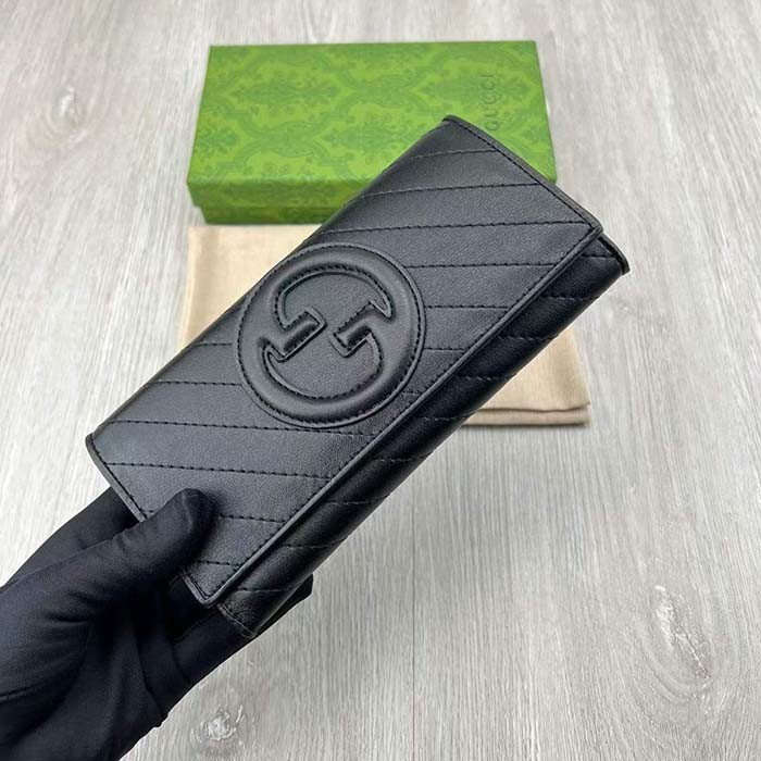Gucci Unisex GG Blondie Continental Wallet Black Leather Round Interlocking G