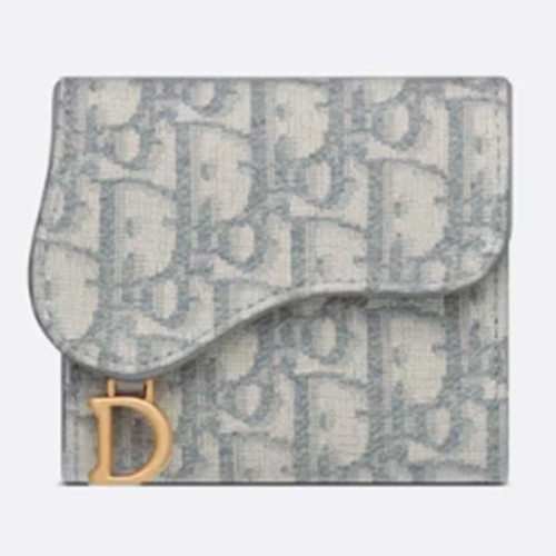 Dior Unisex CD Saddle Lotus Wallet Gray Dior Oblique Jacquard