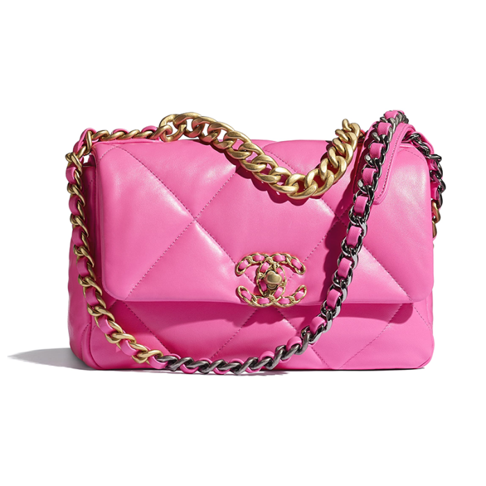 Chanel Women 19 Flap Bag Lambskin Gold Silver-Tone & Ruthenium-Finish Metal Pink