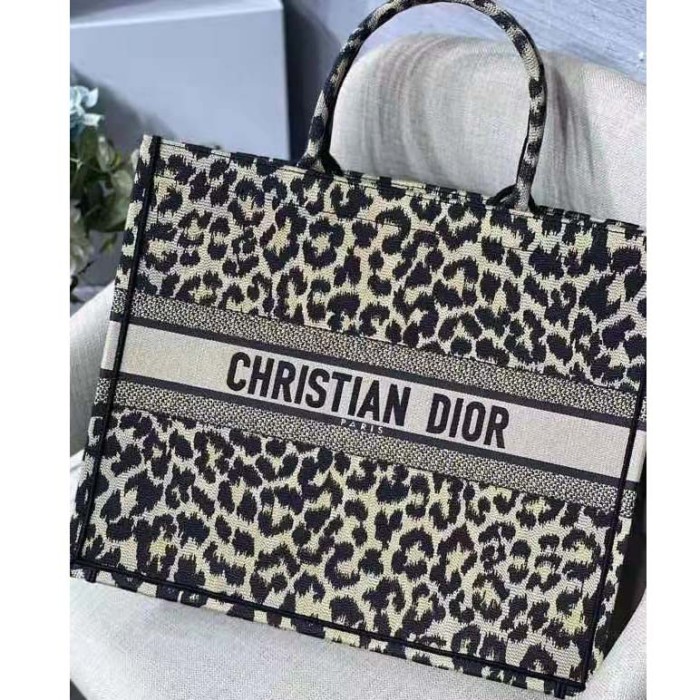 Dior Unisex CD Large Dior Book Tote Beige Multicolor Mizza Embroidery