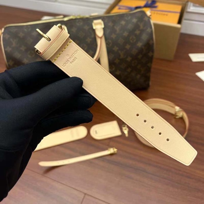 Louis Vuitton LV Unisex Keepall Bandoulière 45 Monogram Canvas Natural Cowhide Leather