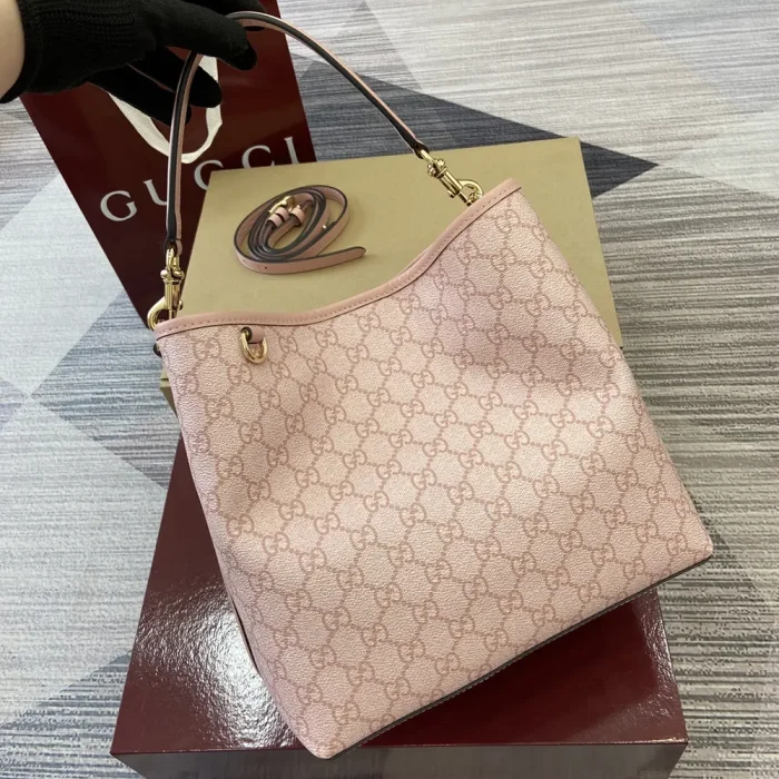 Gucci Women GG Emblem Mini Bucket Bag-Light Pink 815118FAD6L8459