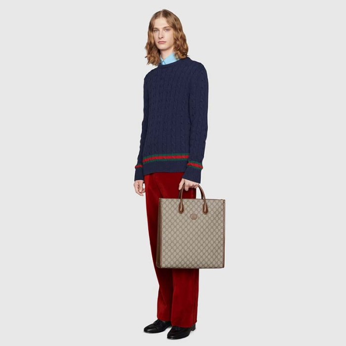 Gucci Unisex Medium Tote Interlocking G Beige Ebony Brown GG Supreme Canvas