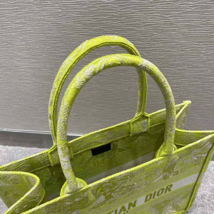 Dior Women Small Dior Book Tote Lime Toile De Jouy Reverse Embroidery