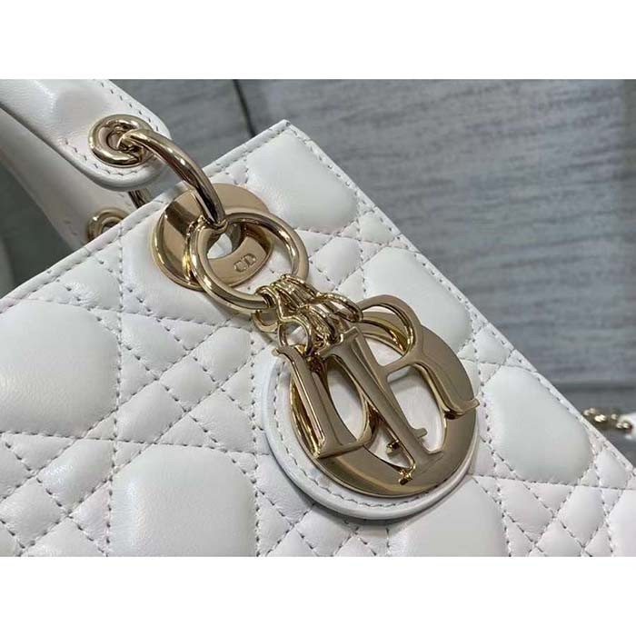 Dior Women CD Small Lady Dior Bag Latte Grained Cannage Calfskin