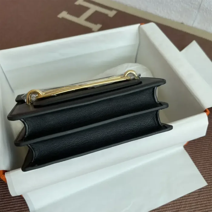 Hermes Women Roulis Mini Bag in Evergrain Calfskin-Black/Gold