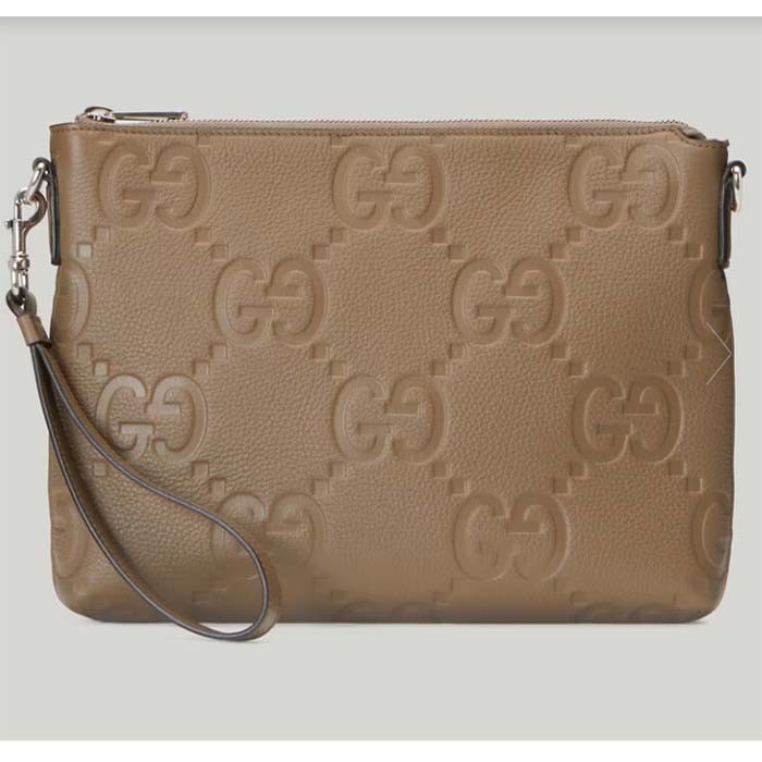 Gucci Unisex Jumbo GG Medium Messenger Bag Taupe Leather Zip Closure