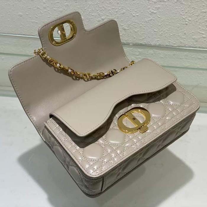 Dior Women Mini Dior Jolie Top Handle Bag Powder Beige Cannage Calfskin