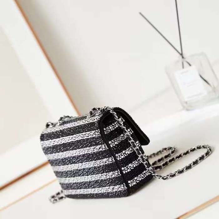 Chanel Women CC Evening Bag Strass Silver-Tone Metal Black Silver