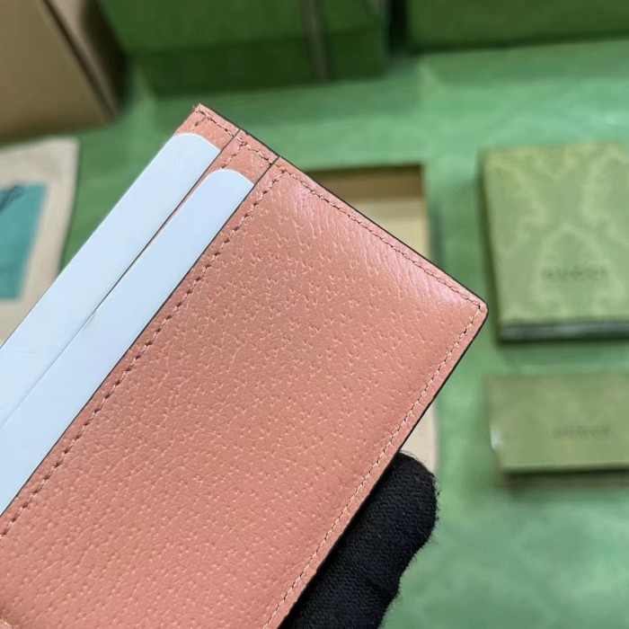 Gucci Unisex Ophidia GG Card Case Wallet Pink Canvas Leather Double G Four Card Slots