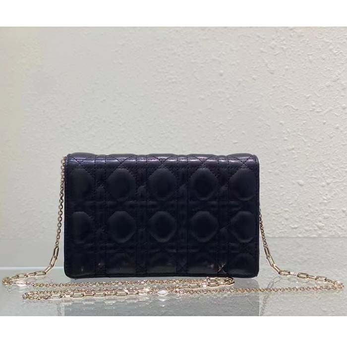 Dior Women CD Miss Dior Chain Pouch Black Cannage Lambskin