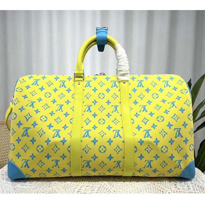 Louis Vuitton LV Unisex Keepall Bandoulière 50 Lime Green Monogram Playground Coated Canvas