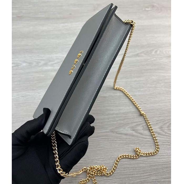 Gucci Women GG Chain Wallet Gucci Script Pale Green Leather Taffeta