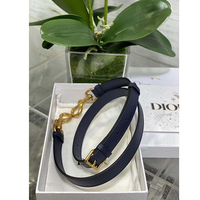 Dior Women Saddle Bag Strap Indigo Blue Grained Calfskin CD Signature Interior Back Pocket