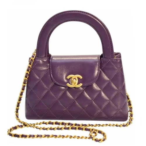 Chanel Women CC Mini Kelly Shopping Bag Shiny Aged Calfskin-Purple