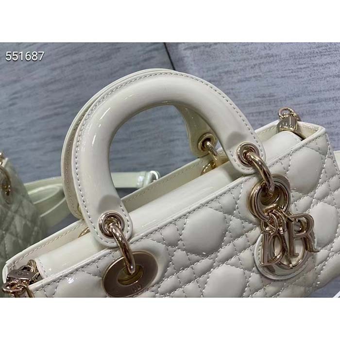 Dior Women CD Small Lady D-Joy Bag Latte Patent Cannage Calfskin