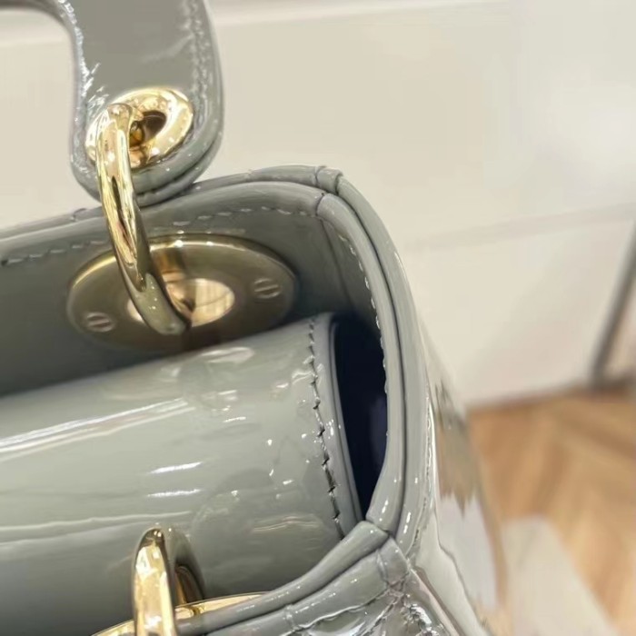 Dior Women CD Mini Lady Dior Bag Sage Green Patent Cannage Calfskin