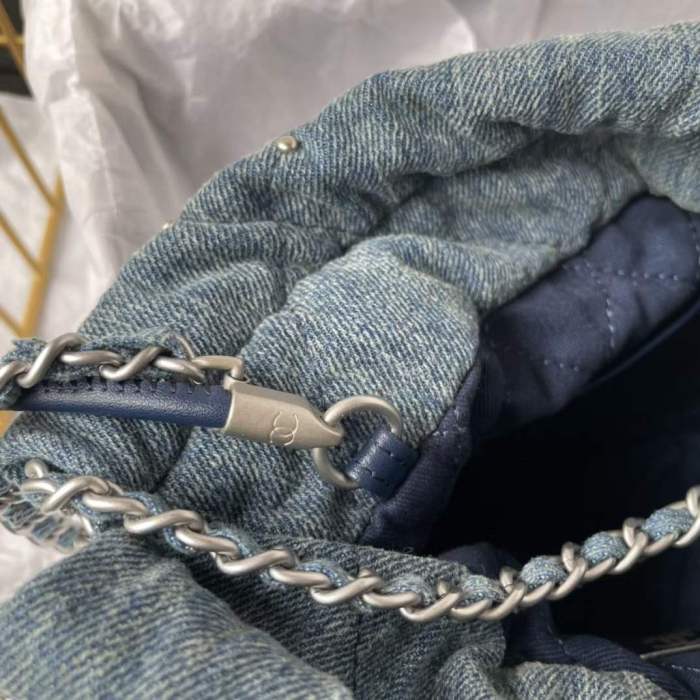 Chanel Women CC 22 Mini Handbag Washed Denim Silver-Tone Metal Blue