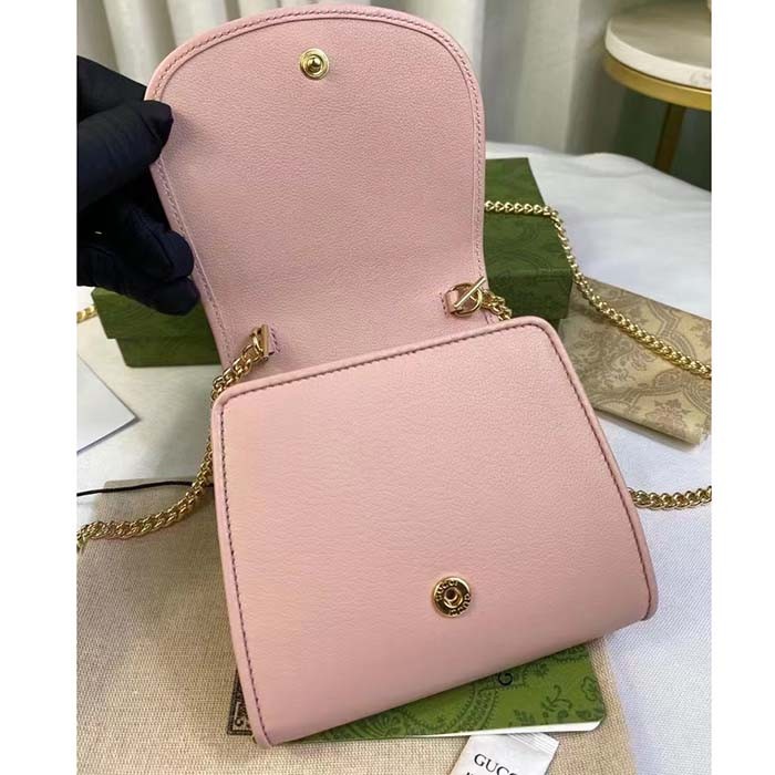 Gucci Women GG Blondie Medium Chain Wallet Pink Leather Round Interlocking G