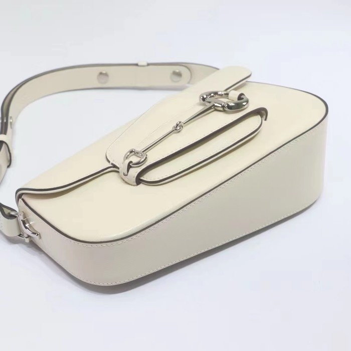 Gucci Women GG Gucci Horsebit 1955 Small Shoulder Bag White Leather Flap Closure