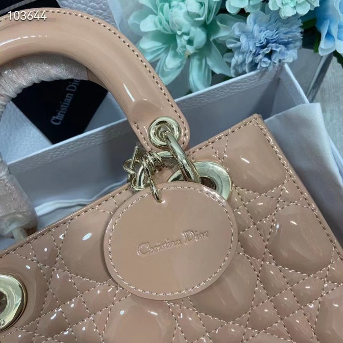 Dior Women Small Lady Dior Bag Beige Patent Cannage Calfskin