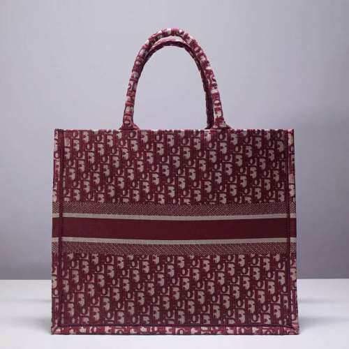 Dior Unisex Dior Book Tote Maroon Dior Oblique Embroidered Velvet
