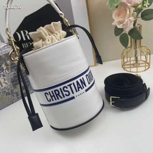 Dior Unisex CD Small Dior Vibe Bucket Bag White Blue Smooth Calfskin