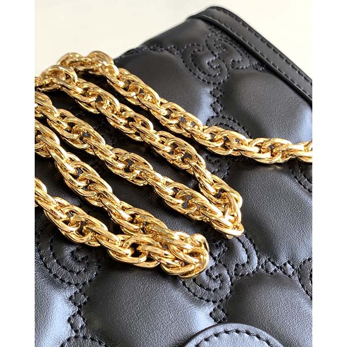 Gucci Women GG Matelassé Leather Small Bag Black Double G