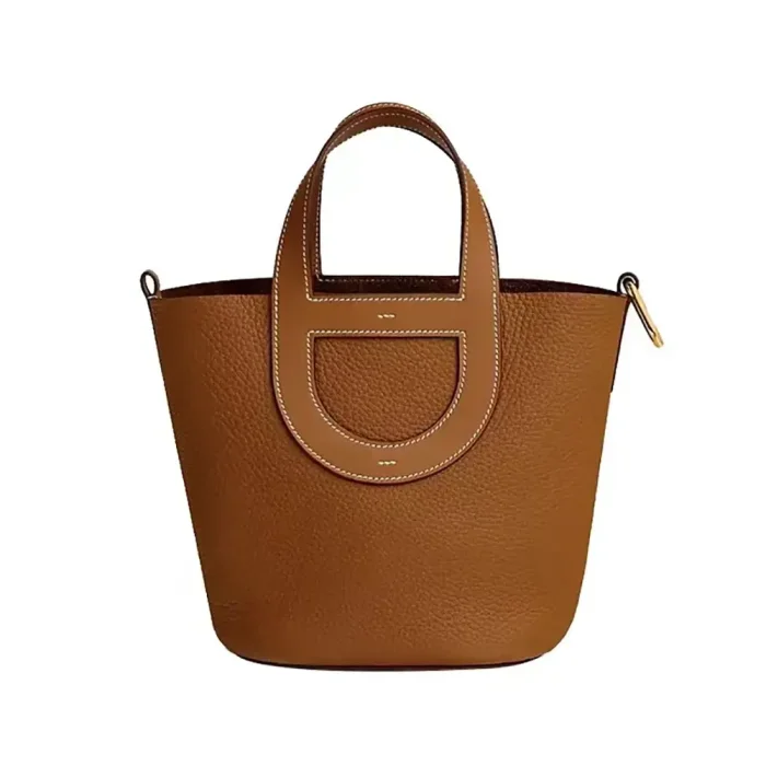 Hermes Women In the Loop 18 Handbag Clemence Leather-Brown/Gold