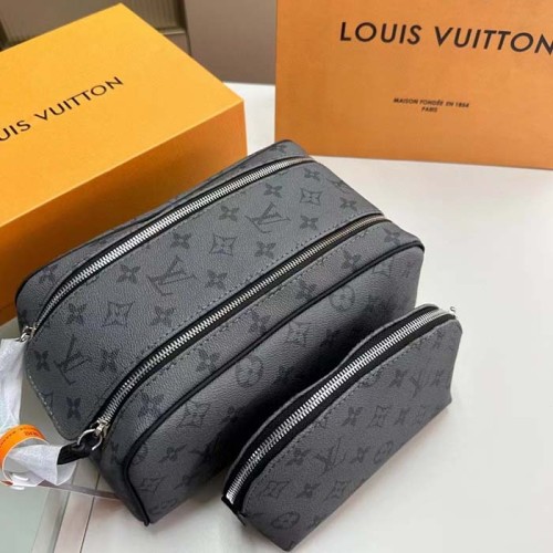 Louis Vuitton LV Unisex Dopp Kit Toilet Pouch Monogram Eclipse Coated Canvas