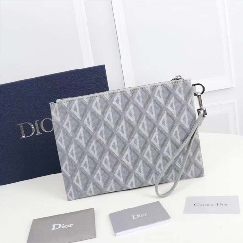 Dior Unisex CD Pouch Gray CD Diamond Canvas DIOR Signature