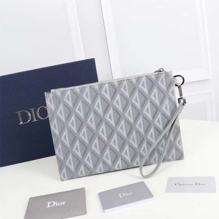 Dior Unisex CD Pouch Gray CD Diamond Canvas DIOR Signature